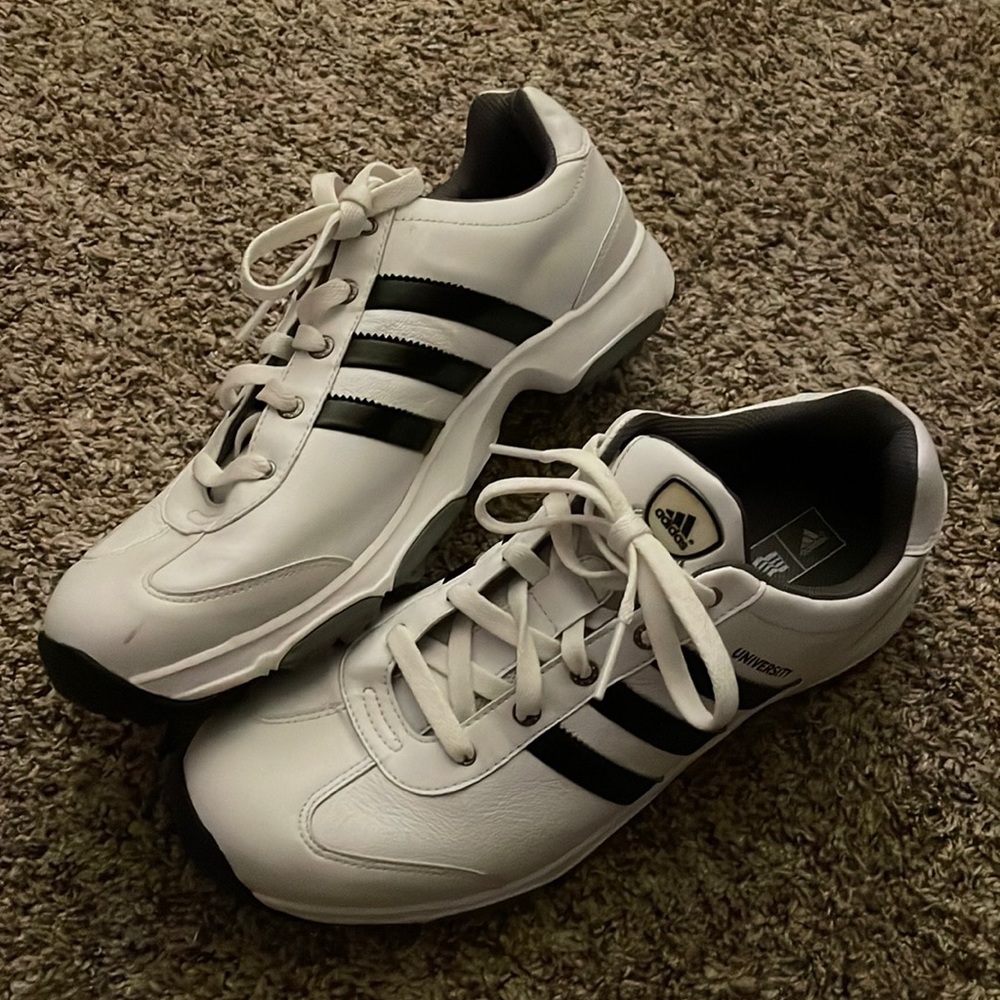 Adidas University Size 10 1/2 Black And White Athletic Cleats Cheerleading Shoes